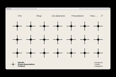 Browser window mockup showing a minimalist website design with a cream background and a repeating black star symbol grid.