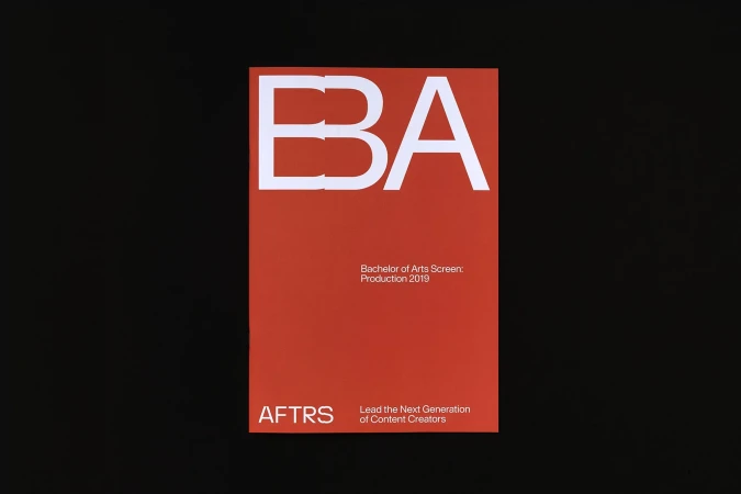 Minimalist promotional poster featuring the text 'BA' and 'Bachelor of Arts Screen: Production 2019' against a black background.