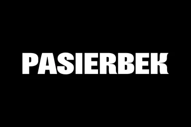 Bold white typographic logo spelling Pasierbek centered against a solid black background.