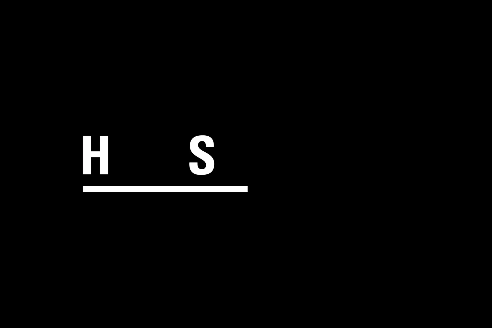 Black background with stark white letters 'H' and 'S' connected by a short, thin line; minimalist design with high contrast.