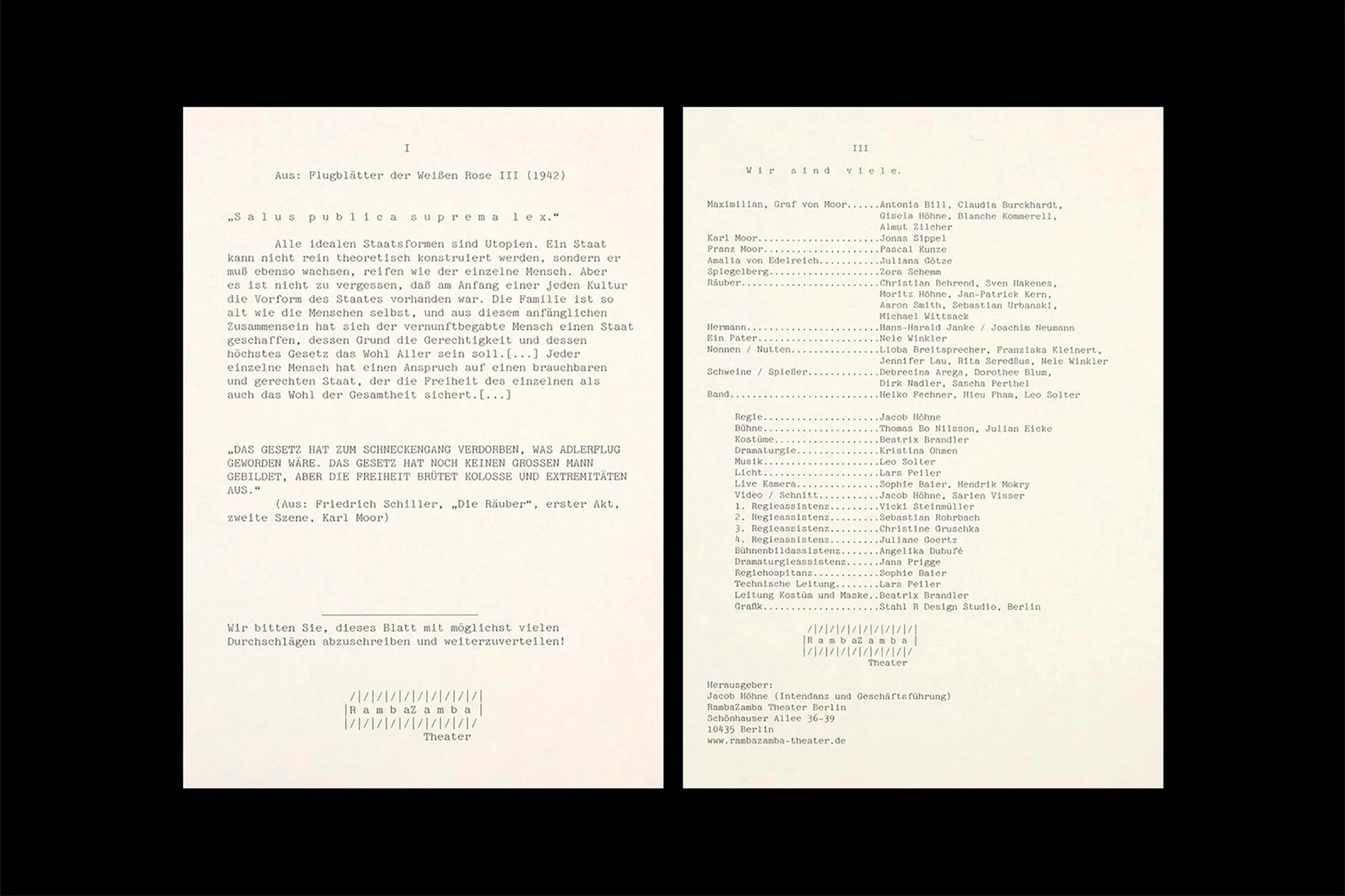 White Rose III (1947) pamphlet with German text on a stark white background, showing the anti-Nazi resistance group's manifesto.