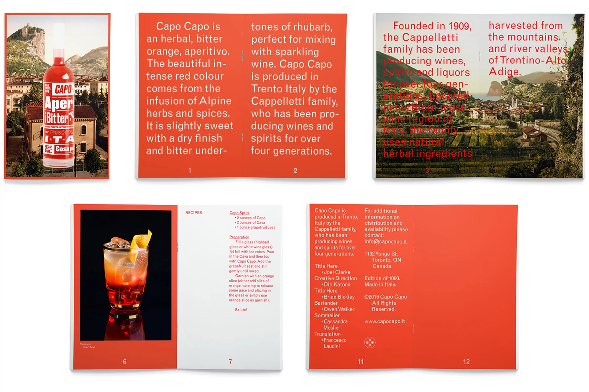 Capo Aperitivo advertisement featuring a product bottle with a mountain view, cocktail recipe, and detailed product information.