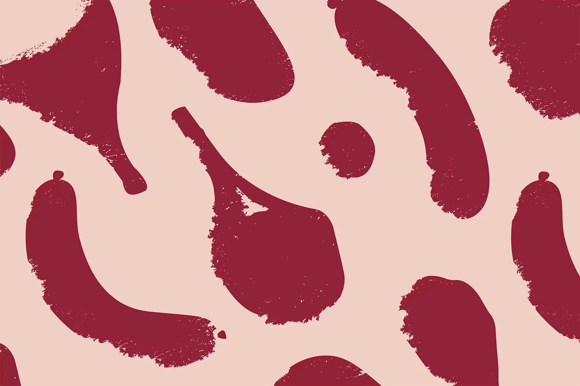 Abstract art featuring maroon brushstroke patterns on a light pink background, creating a visually textured design.