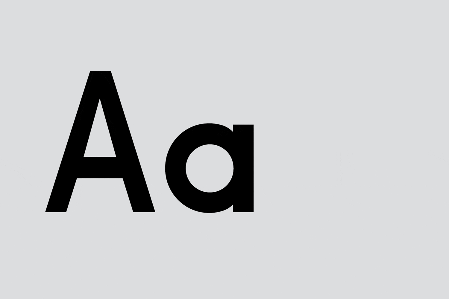 Large capital letter A and a smaller lowercase letter A are displayed in bold black font on a light gray background with copy space.