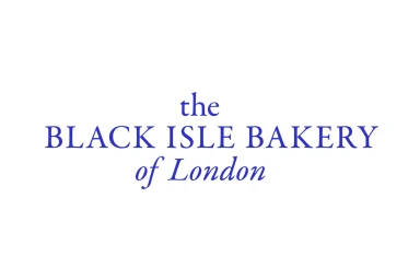 Blue serif typography reading the Black Isle Bakery of London centered against a plain white background.