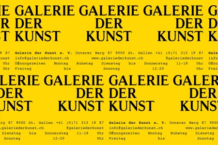 Bold yellow brand identity poster design featuring repeating black serif typography for Galerie der Kunst