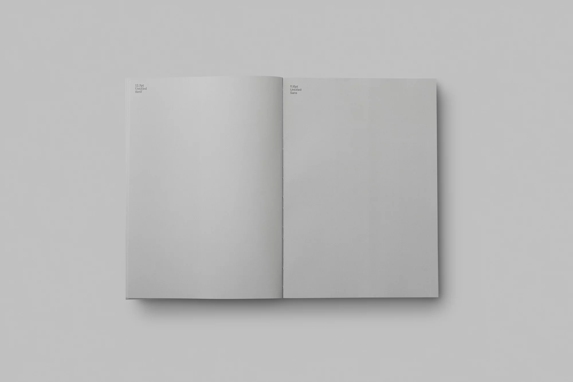 Open book with blank pages in a studio setting, featuring soft lighting and a clean background, ideal for graphic design mockups.
