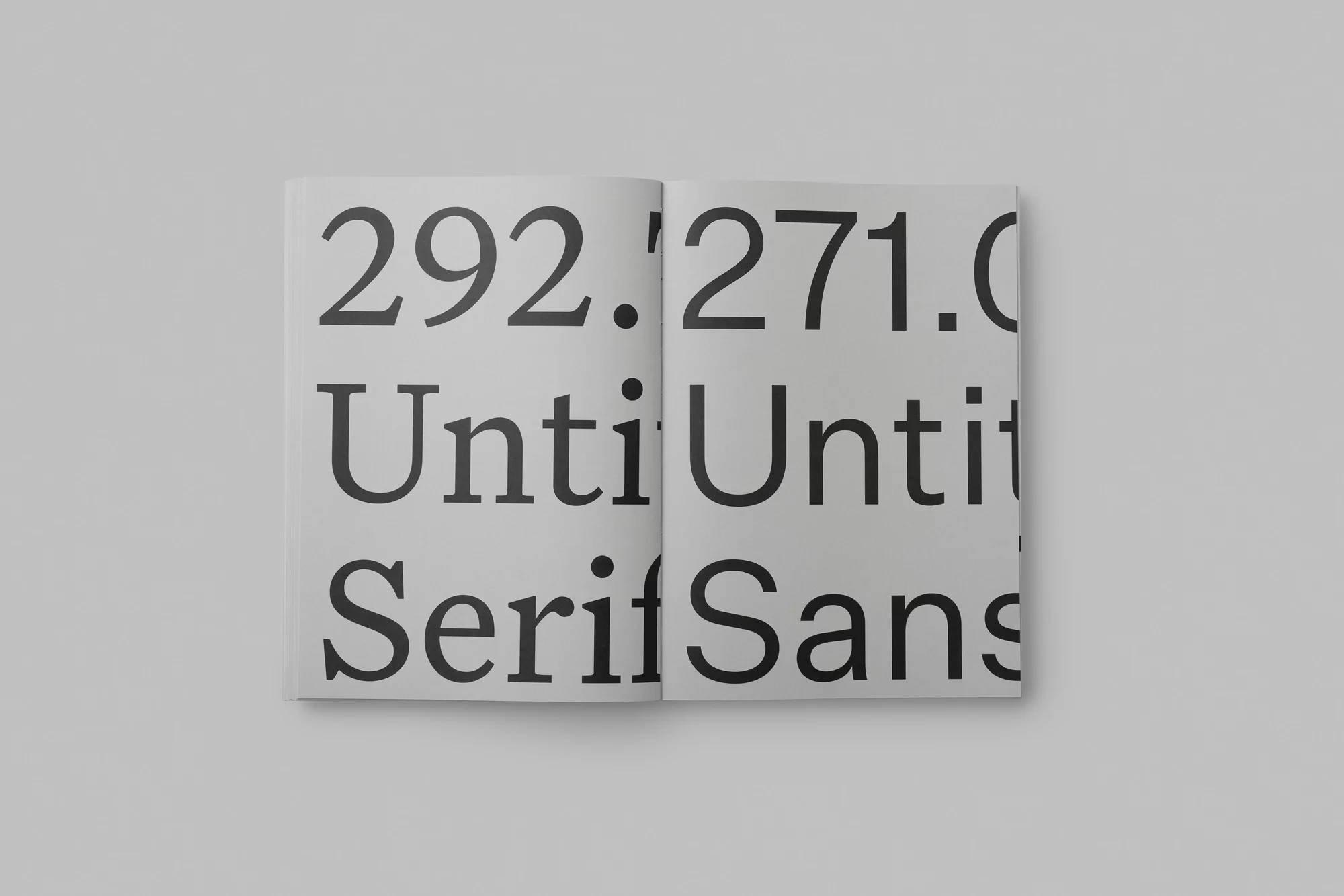 Open book on a white background displaying text in varying fonts, including '292,' 'Untitled,' 'Serif,' and 'Sans'.