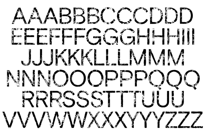 Alphabet letters A through Z displayed in a grid format with a distressed, textured effect on a white background.