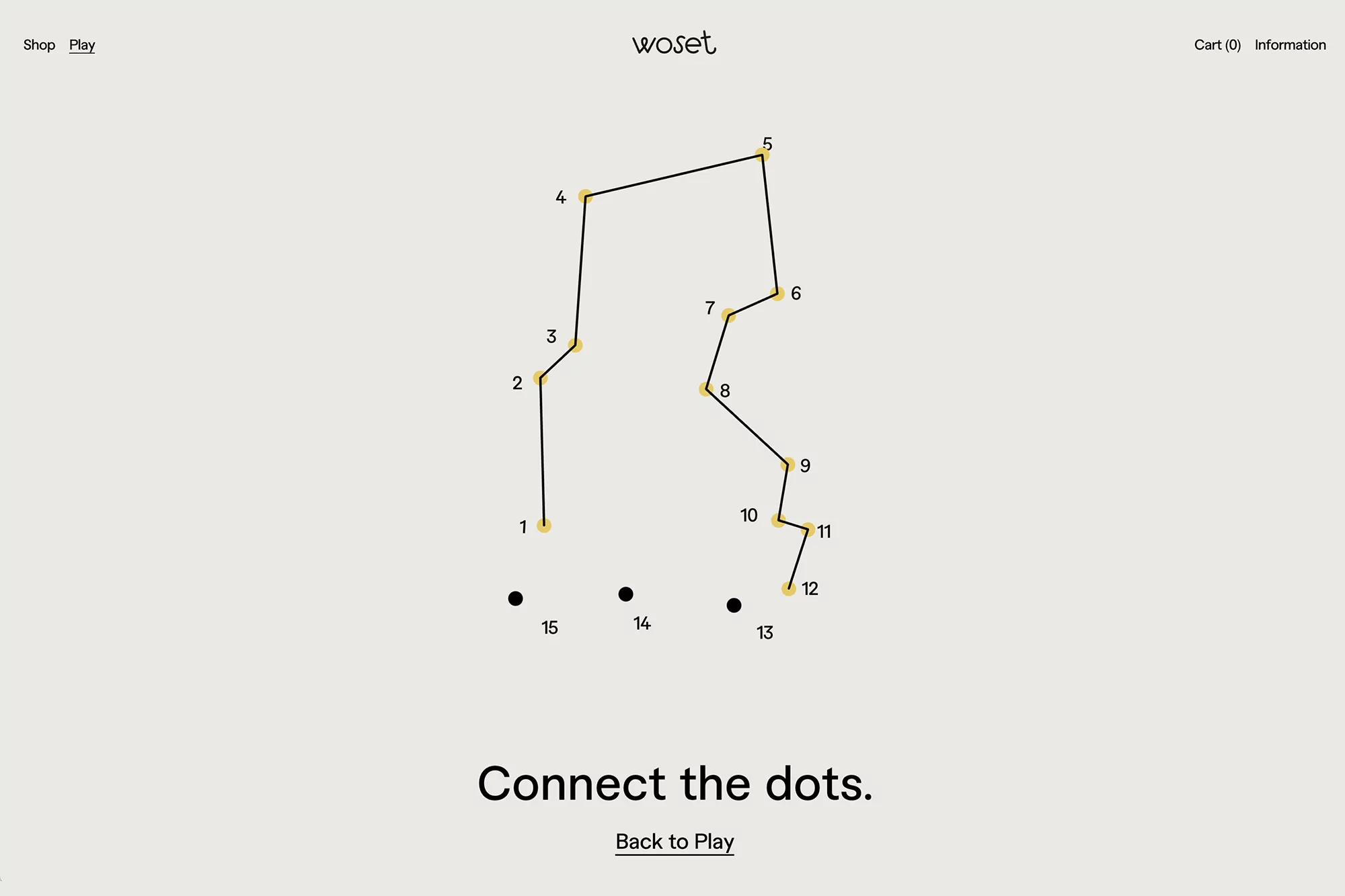 Minimalist digital art of a 'connect the dots' style game with numbered points linked by lines against a light beige background.