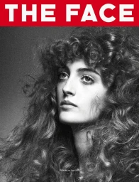 Monochrome portrait of a woman with voluminous curly hair against a dark background with The Face magazine masthead at top.