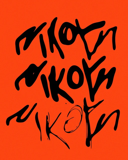 Abstract graphic art featuring stylized black text on a vibrant orange background, suitable for artistic backgrounds or creative content.