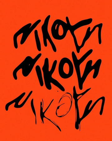 Abstract graphic art featuring stylized black text on a vibrant orange background, suitable for artistic backgrounds or creative content.