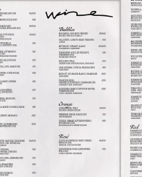 Monochrome restaurant wine menu design featuring printed typography and handwritten headers on paper