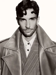 Portrait of athlete Lorenzo Musetti wearing a structured coat and striped suit for Esquire Australia