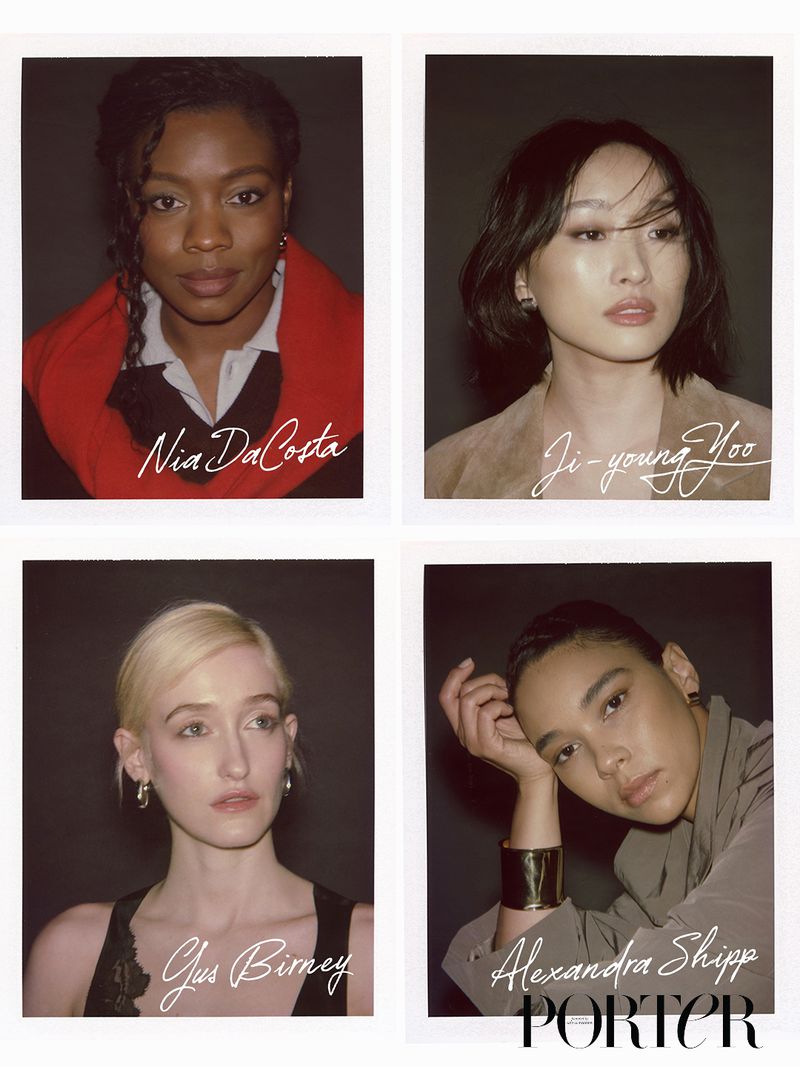 Four women, Nia DaCosta, Ji-young Yoo, Gus Birney, and Alexandra Shipp, pose against a grey background in a portrait format.