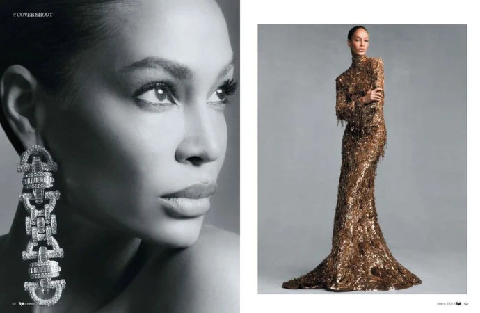 A fashion shot features an adult woman with earrings, and a woman in a dress, set against a neutral backdrop, showcasing style and elegance.