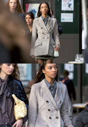 Three models wearing stylish apparel walking outdoors for a fashion editorial feature in Crash Magazine