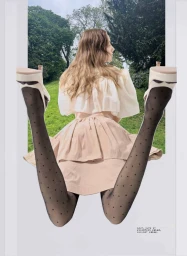 Model Lia Pavlova in polka dot tights and platform heels photographed outdoors by Justin von Oldershausen for Mixte.