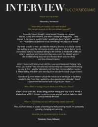 Editorial interview page featuring text on a dark background for Tucker Mcgrane various editorials project