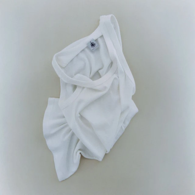 White baby bodysuit and briefs set on neutral background, featuring soft cotton fabric and classic design for infants.
