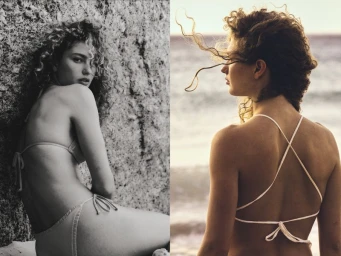 Dorit Revelis in a bikini against rock and coastal backdrops for an H and M fashion campaign photographed by David Portela.