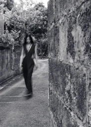 Motion blurred figure walking down a narrow pathway alongside old stone walls for 5ELEVEN Magazine