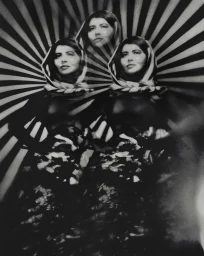 Portrait featuring multiple exposures of Malala Yousafzai against a high-contrast radial striped background