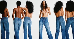 Multiple models wearing denim jeans against a plain white background for the Alaïa Denim 2026 collection.