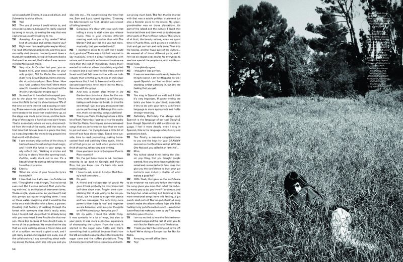 Black and white editorial magazine layout featuring a person lying in tall grass outdoors with trees in the background.