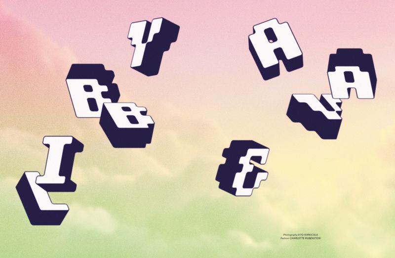 Floating 3D block letters spelling Libby and Ava against a soft pink and green gradient sky background