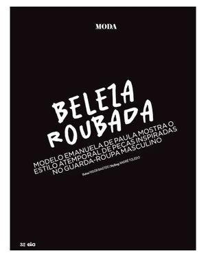 Editorial typography layout with bold white Portuguese text reading BELEZA ROUBADA on a solid black background.
