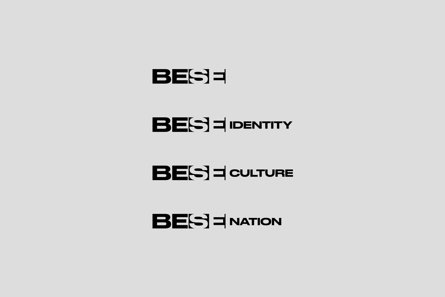 BESE brand identity logotypes in bold black typography against a light grey background