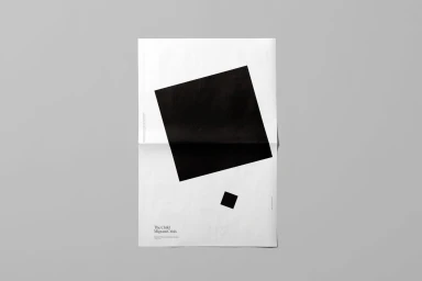 Minimalist graphic design poster featuring two black squares on a white background, created by Underline Studio.