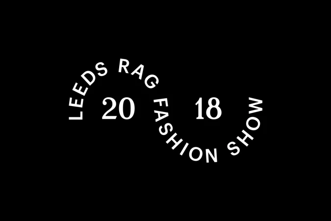 Leeds Rag Fashion Show brand identity logo with white curved typography on a solid black background.