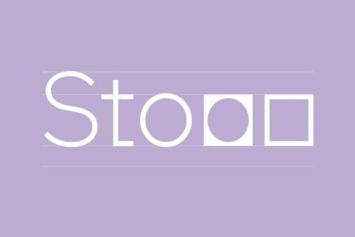 Minimalist graphic design brand identity for Storey's Field Centre featuring white typography with geometric letterforms on a light purple background