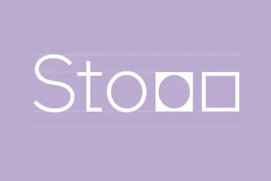 Minimalist graphic design brand identity for Storey's Field Centre featuring white typography with geometric letterforms on a light purple background