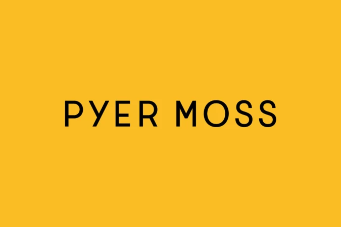 Black uppercase lettering spelling Pyer Moss centered against a solid vibrant yellow background.
