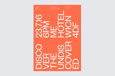 Orange graphic design poster with bold white typography featuring Event and location details for Feeld brand identity.
