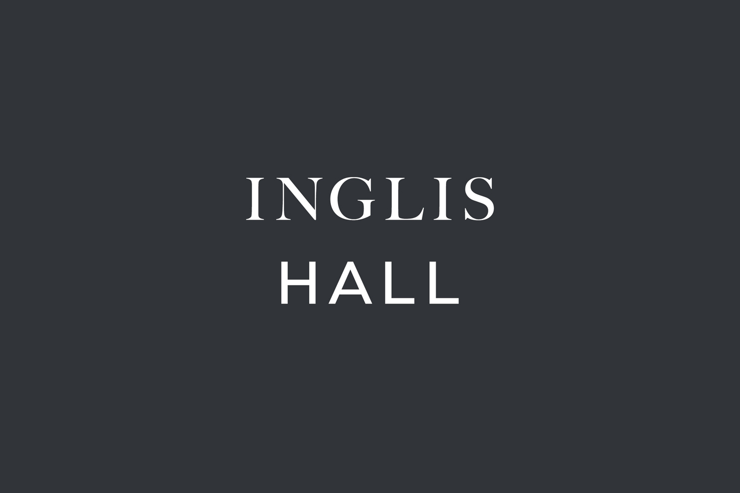 Dark grey graphic design brand identity logo featuring white serif typography for Inglis Hall