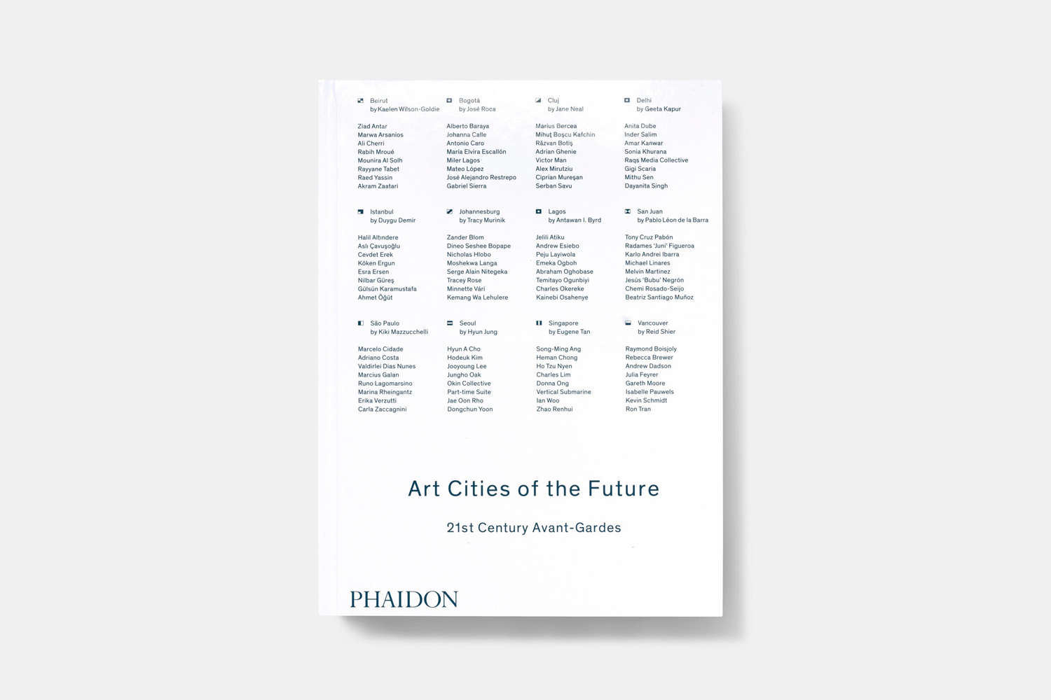 Cover of Art Cities of the Future book by Phaidon featuring typography against white background