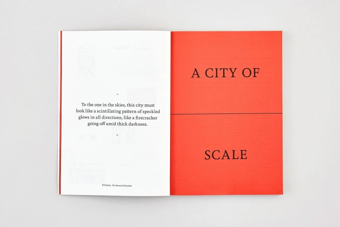 Open book layout featuring typography on a white page and a solid red page for FARE brand identity design.
