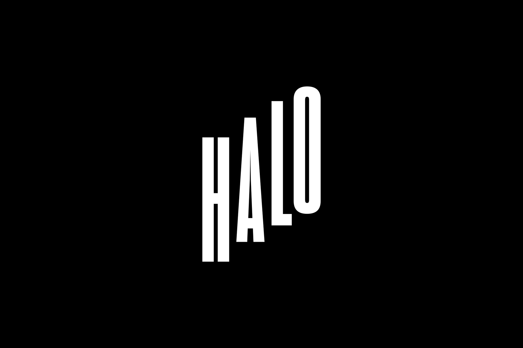 White typography spelling HALO displayed vertically in the center against a solid black background.