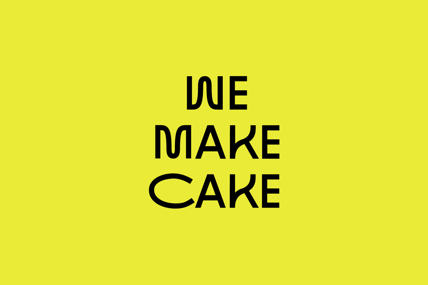 We Make Cake brand identity logo featuring custom black typography against a solid yellow background