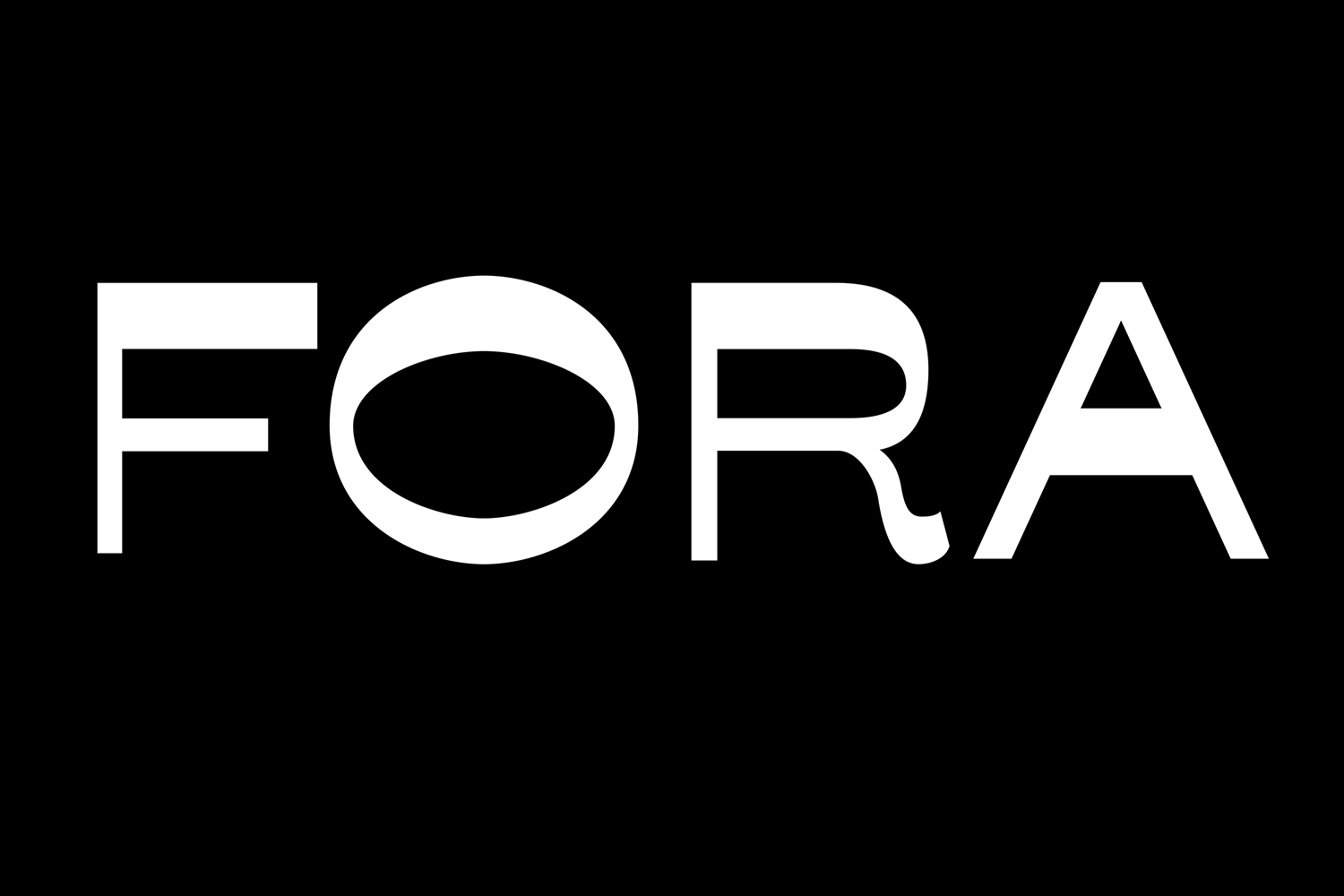 White uppercase logo typography spelling FORA centered against a solid black background.