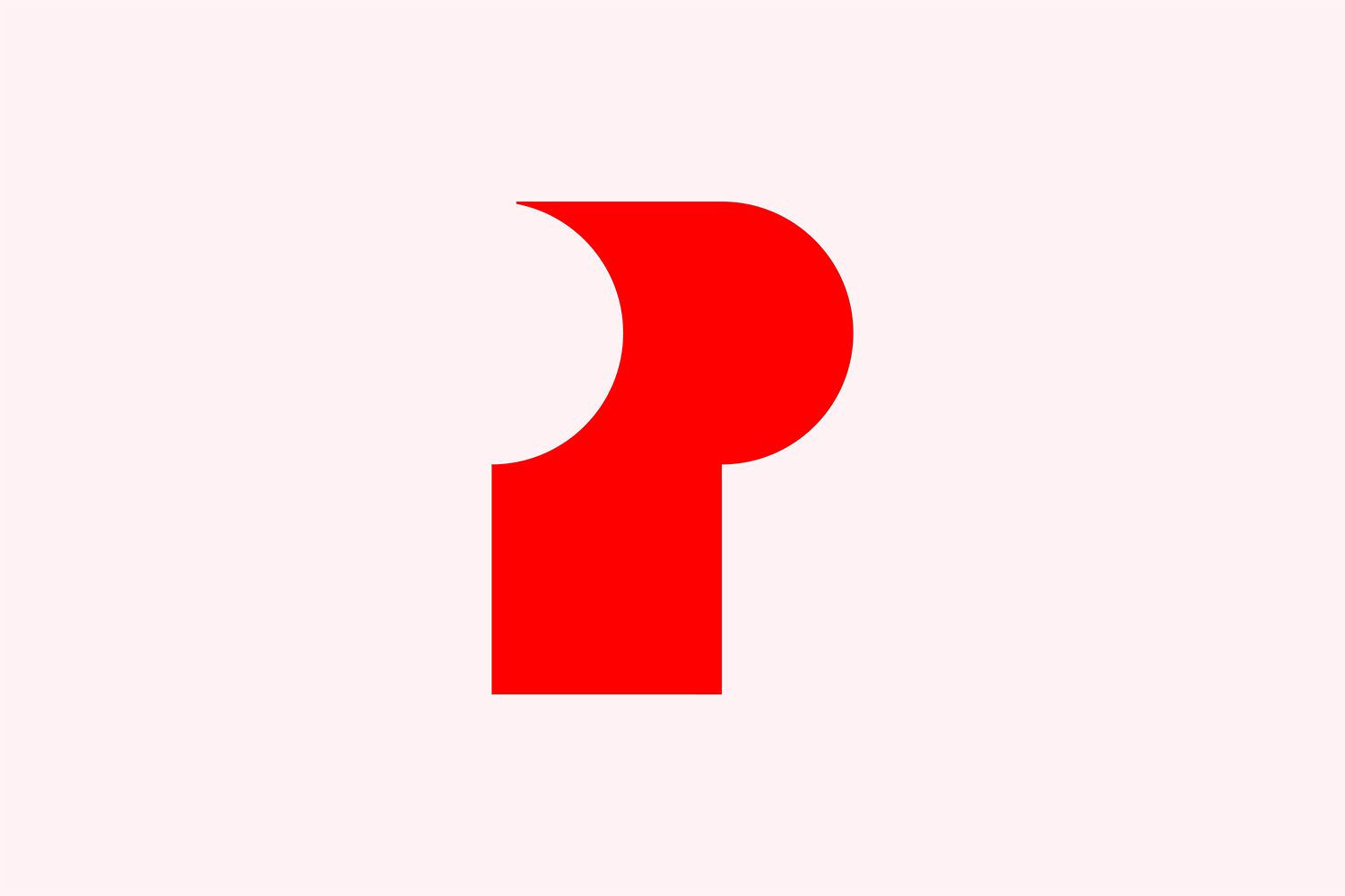 Bold red abstract graphic letter symbol centered against a pale off-white background.