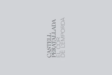 Vertical typographic brand identity logo for Castell Peratallada in grey on a solid light grey background.