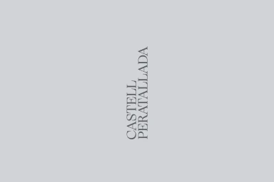 Castell Peratallada brand identity logo featuring serif typography vertically centered on light grey background