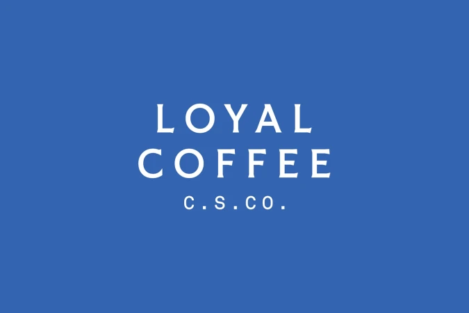 White serif typography reading Loyal Coffee C.S.Co. centered on a solid blue background.