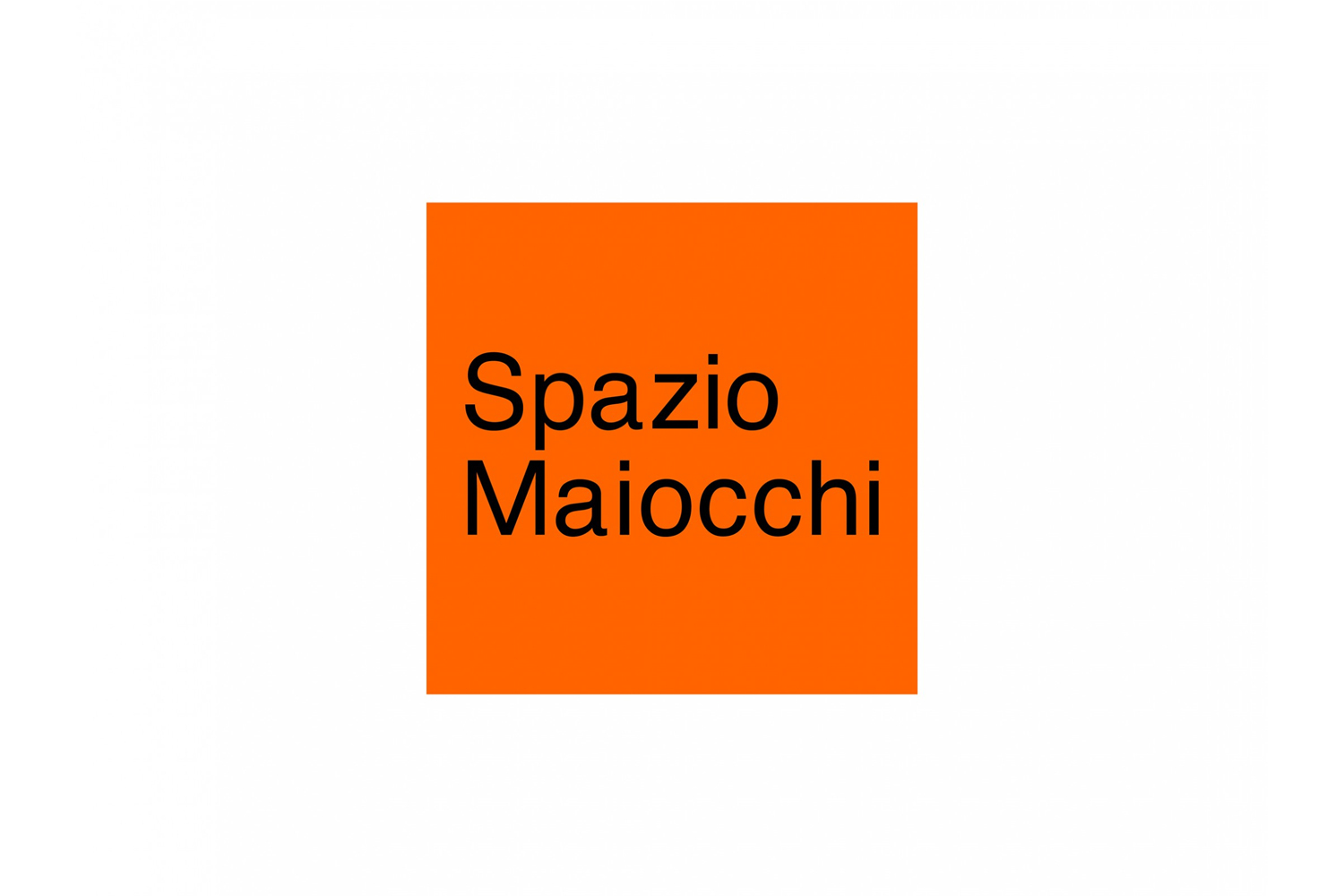 Orange square block with black bold typography reading Spazio Maiocchi set against a solid white background